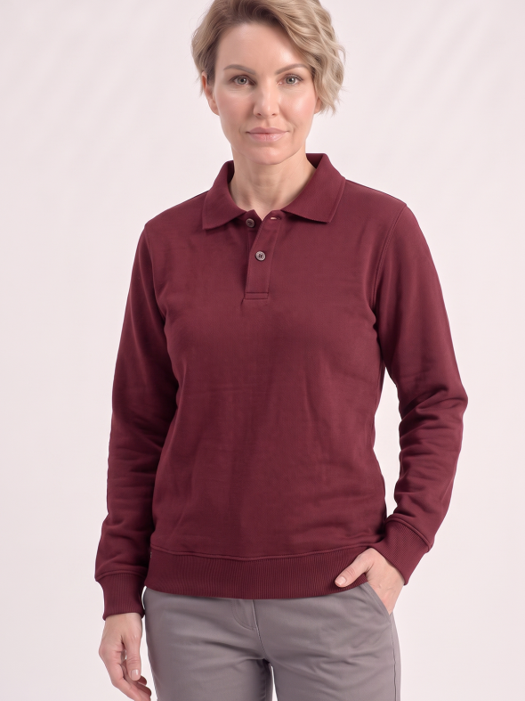 Bordo Polo Yaka İş Sweatshirt 3 İplik Şardonlu