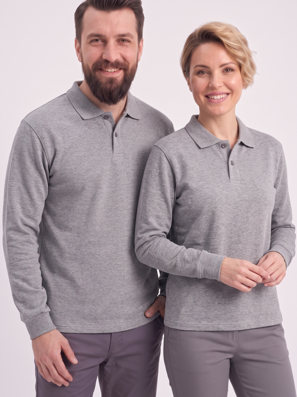 Gri Melanj Polo Yaka İş Sweatshirt 3 İplik Şardonlu