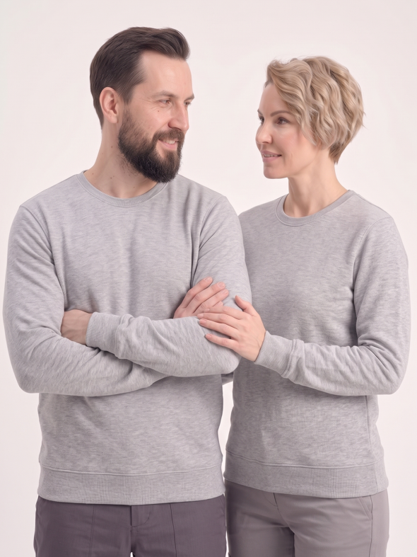 Gri Melanj Yuvarlak Yaka İş Sweatshirt 2 İplik