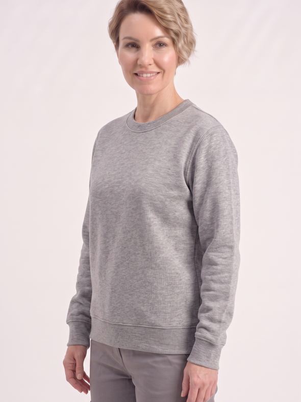 Gri Melanj Yuvarlak Yaka İş Sweatshirt 2 İplik