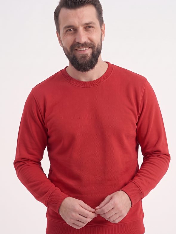 Kırmızı Yuvarlak Yaka İş Sweatshirt 2 İplik