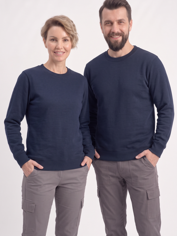 Lacivert Yuvarlak Yaka İş Sweatshirt 2 İplik