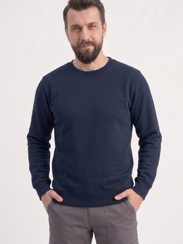 Lacivert Yuvarlak Yaka İş Sweatshirt 2 İplik