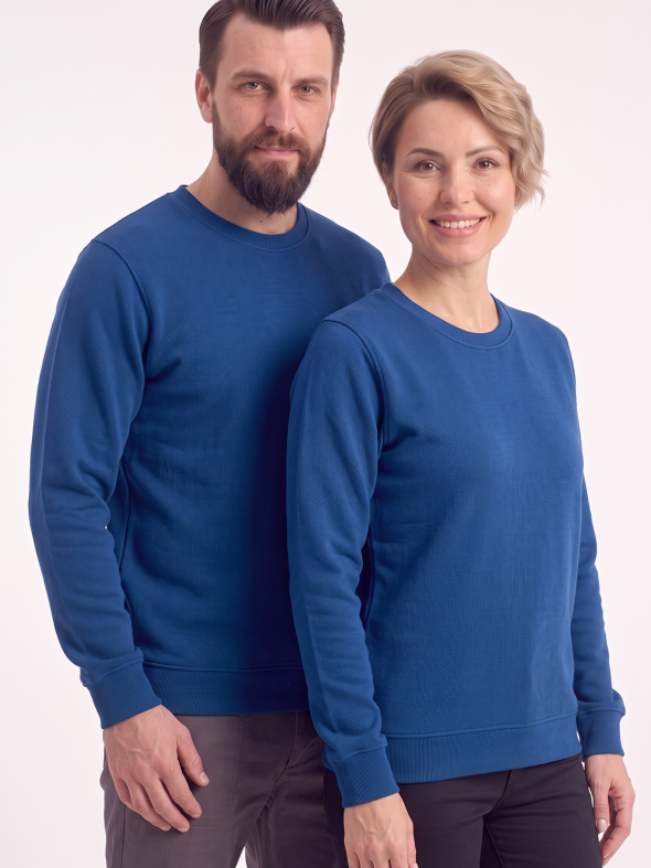 Saks Mavisi Yuvarlak Yaka İş Sweatshirt 2 İplik