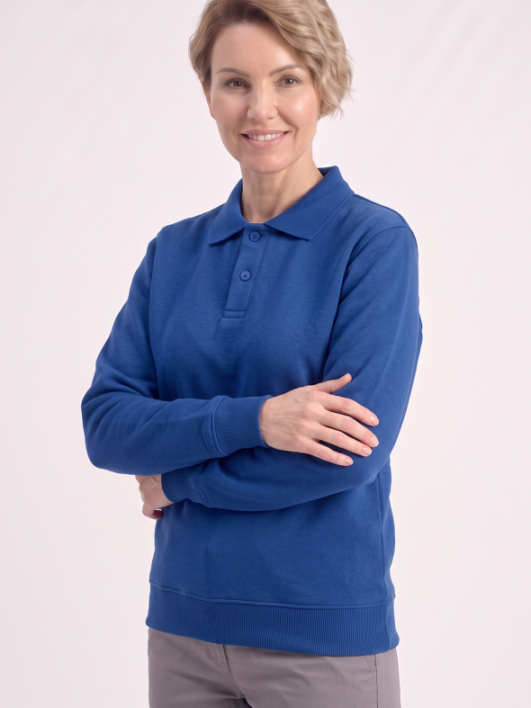 Saks Mavisi Polo Yaka İş Sweatshirt 3 İplik Şardonlu