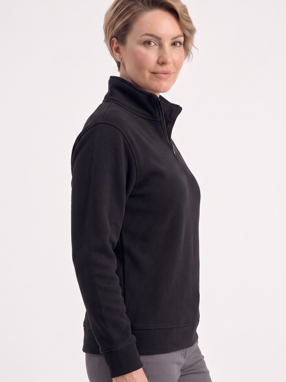 Siyah Dik Yaka Yarım Fermuarlı İş Sweatshirt 3 İplik