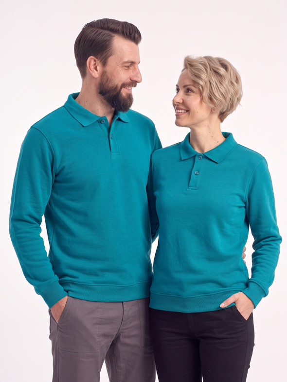 Turkuaz Polo Yaka İş Sweatshirt 3 İplik