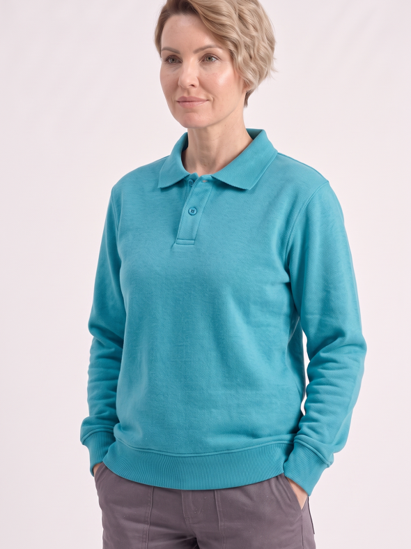 Turkuaz Polo Yaka İş Sweatshirt 2 İplik
