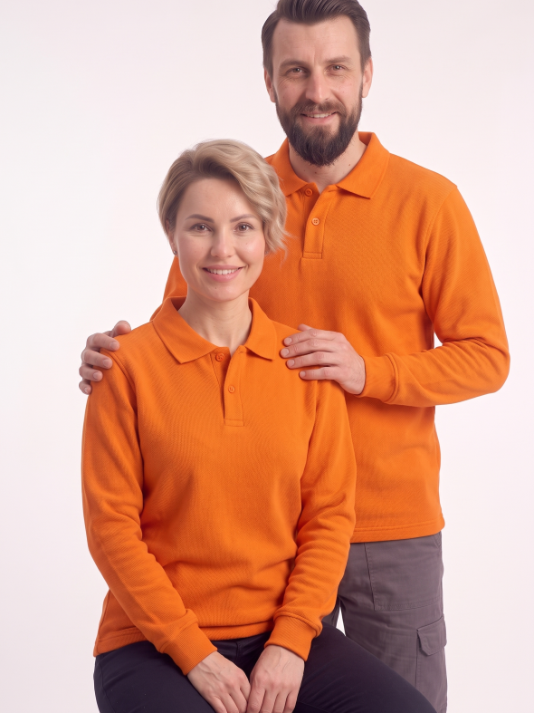 Turuncu Polo Yaka İş Sweatshirt 3 İplik Şardonlu