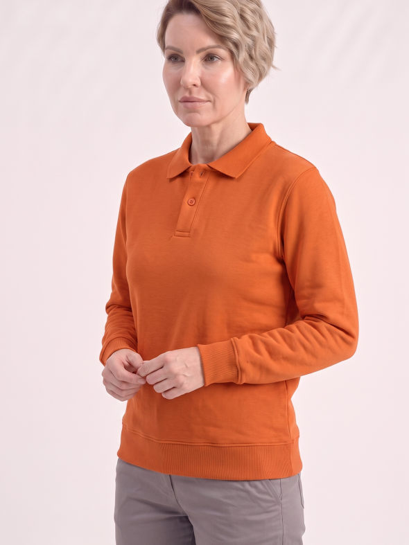Turuncu Polo Yaka İş Sweatshirt 3 İplik Şardonlu