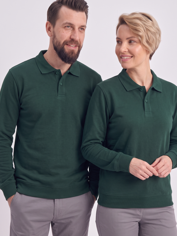 Avcı Yeşili Polo Yaka İş Sweatshirt 3 İplik
