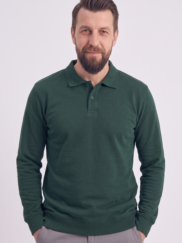 Avcı Yeşili Polo Yaka İş Sweatshirt 2 İplik