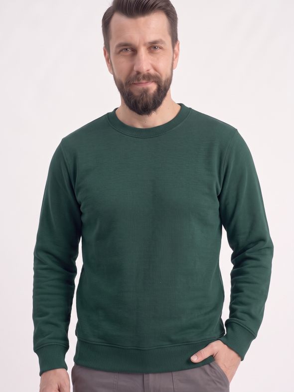 Avcı Yeşili Yuvarlak Yaka İş Sweatshirt 2 İplik