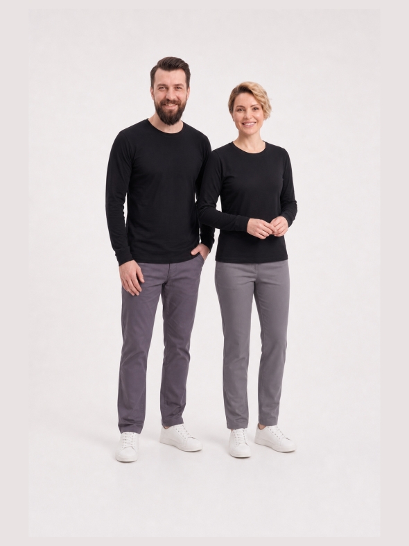 Siyah %100 Pamuk Penye Yuvarlak Yaka T-shirt Uzun Kol