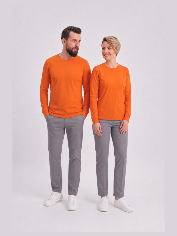 Turuncu %100 Pamuk Penye Yuvarlak Yaka T-shirt Uzun Kol