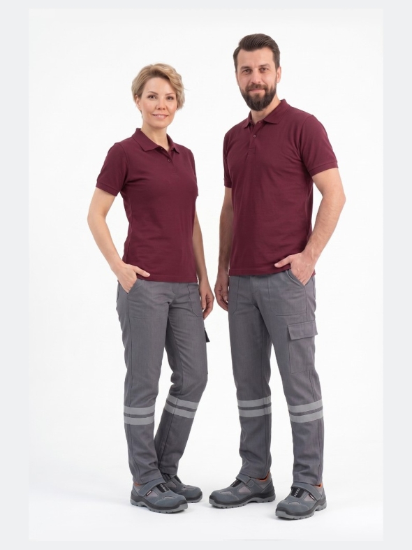 Grey 3 Cm Double Row Reflective 7/7 Gabardine Work Pants