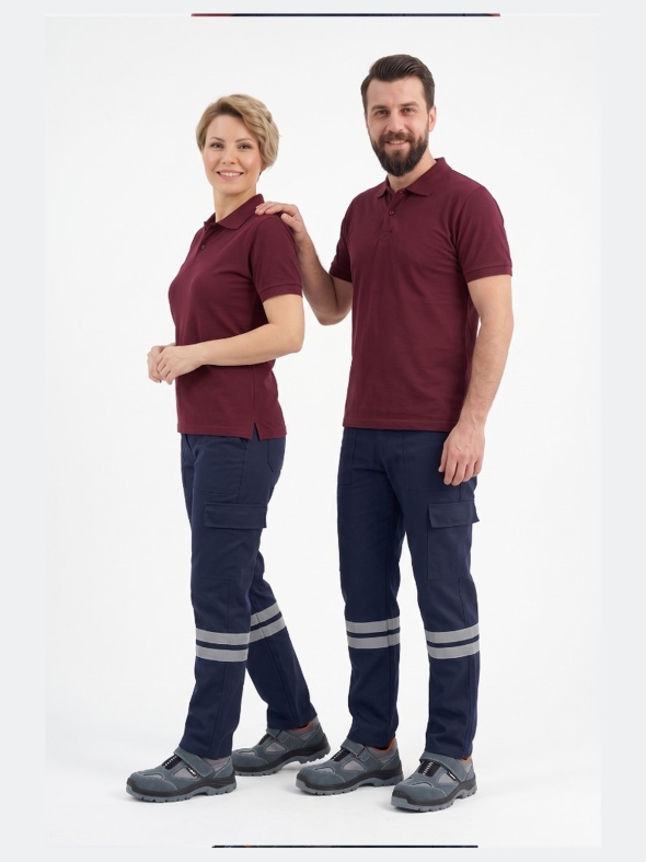 Navy Blue 3 Cm Double Row Reflective 7/7 Gabardine Work Pants