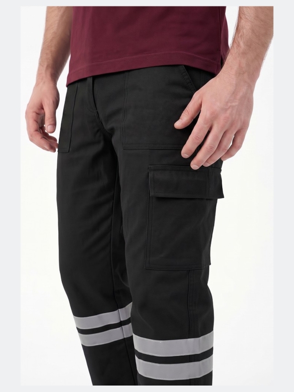 Black 3 Cm Double Row Reflective 7/7 Gabardine Work Pants