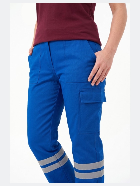 Saxon Blue 3 Cm Double Row Reflective 7/7 Gabardine Work Pants