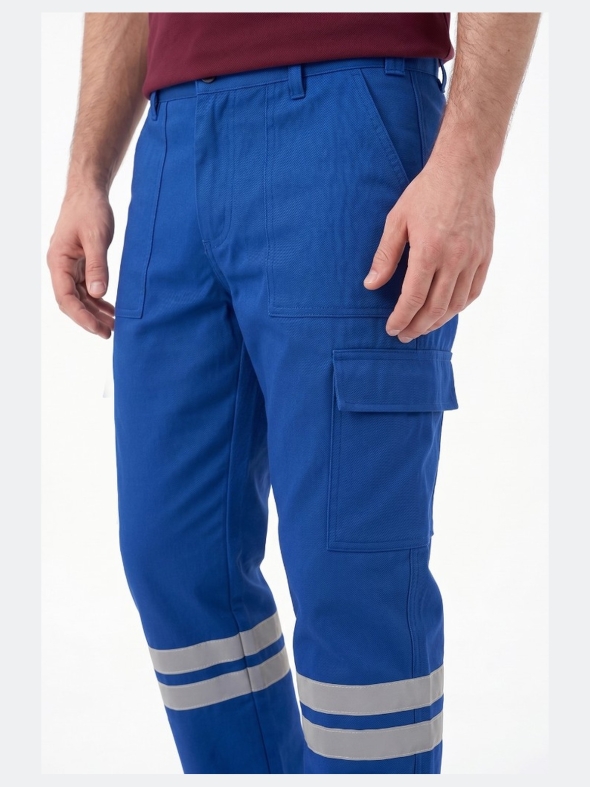 Saxon Blue 3 Cm Double Row Reflective 7/7 Gabardine Work Pants