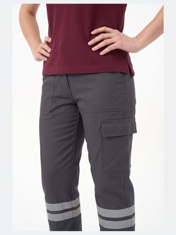 Anthracite 3 Cm Double Row Reflective 7/7 Gabardine Work Pants
