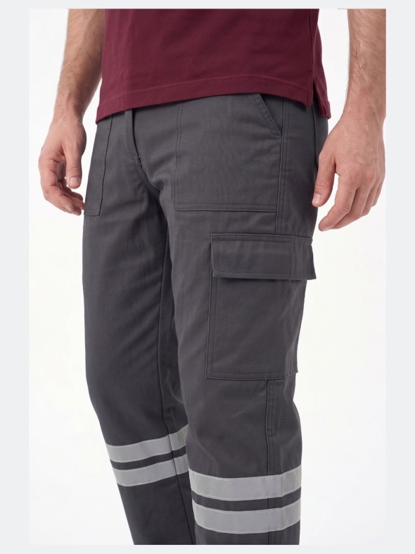 Anthracite 3 Cm Double Row Reflective 7/7 Gabardine Work Pants