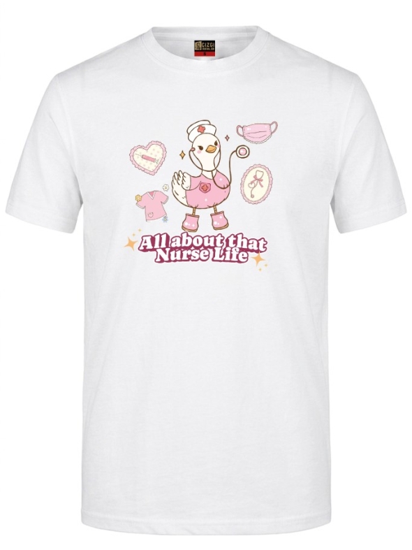 Nurse Life Printed Short Sleeve White T-Shirt (100% Cotton Jersey Fabric)