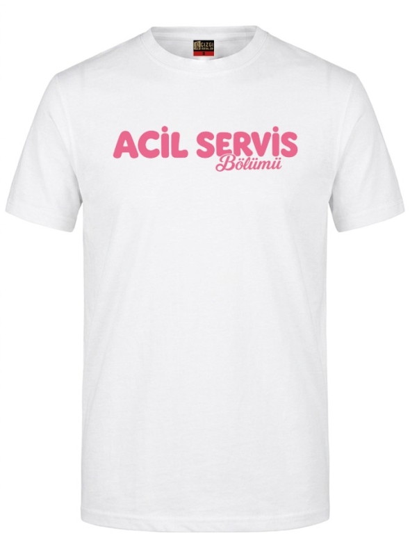 Emergency Service Cafe Printed Short Sleeve White T-Shirt (100% Cotton Jersey Fabric)