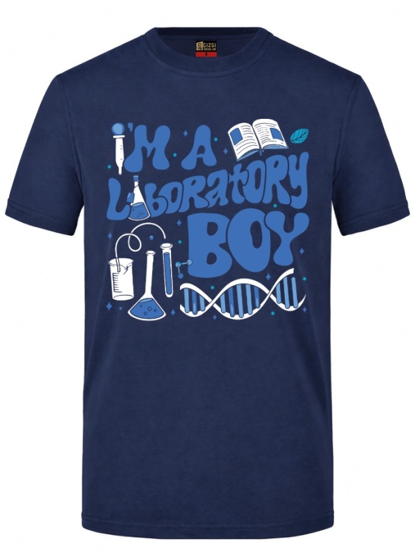 Laboratory Boy Baskılı Kısa Kol Lacivert Tişört (%100 Pamuk Penye Kumaş)
