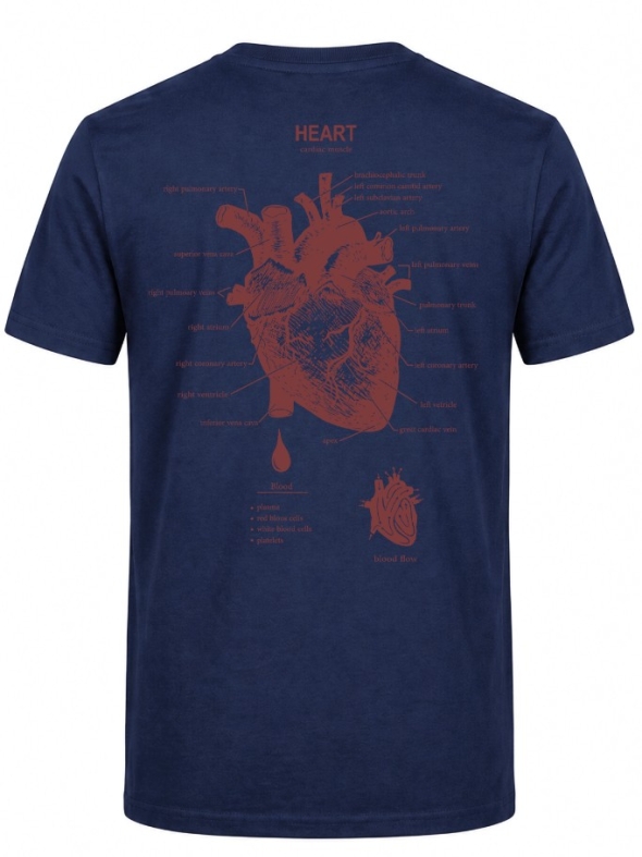 Anatomical Heart Printed Short Sleeve Navy Blue T-Shirt (100% Cotton Jersey Fabric)