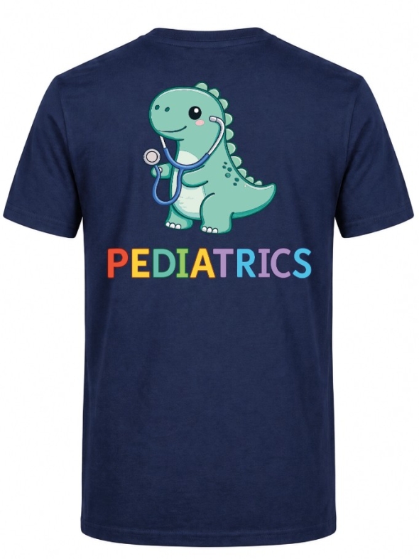 Pediatrics Dino Baskılı Kısa Kol Lacivert Tişört (%100 Pamuk Penye Kumaş)
