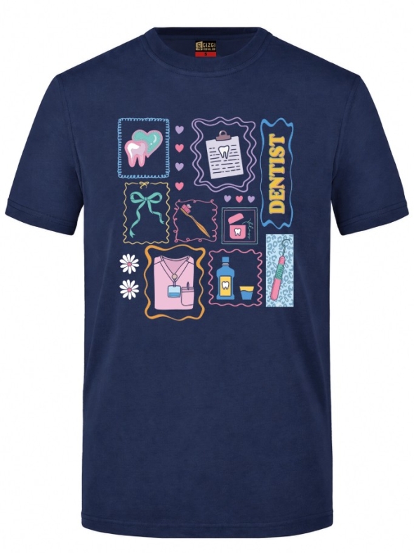 Dentist World Printed Short Sleeve Navy Blue T-Shirt (100% Cotton Jersey Fabric)