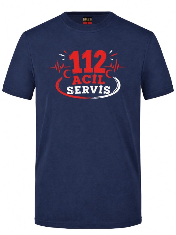 112 Emergency Heroes Printed Short Sleeve Navy Blue T-Shirt (100% Cotton Jersey Fabric)