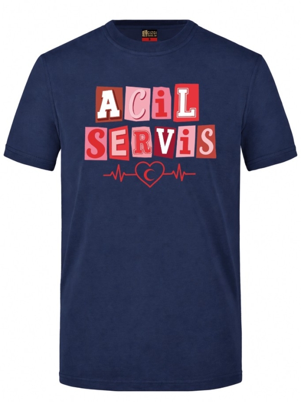 Pop Art Emergency Service Printed Short Sleeve Navy Blue T-Shirt (100% Cotton Jersey Fabric)