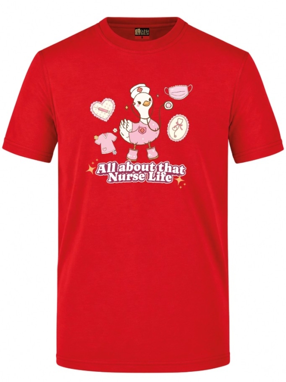 Nurse Life Bedrucktes Kurzarm T-Shirt in Rot (100% Baumwoll-Jersey)