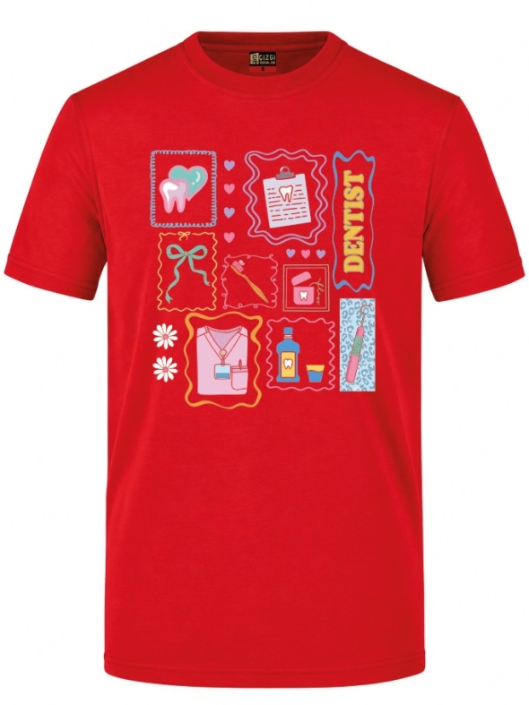 Dentist World Printed Short Sleeve Red T-Shirt (100% Cotton Jersey Fabric)