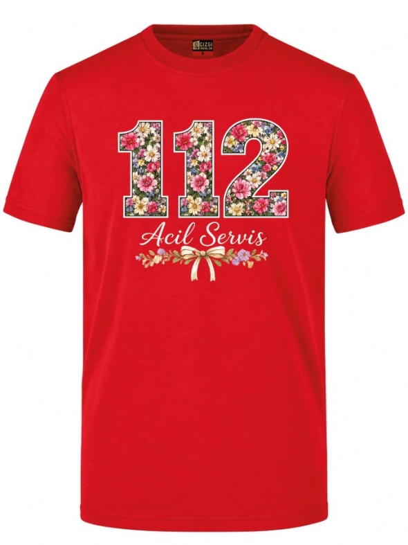 Schleifendetail 112 Paramedic Bedrucktes Kurzarm T-Shirt in Rot (100% Baumwoll-Jersey)