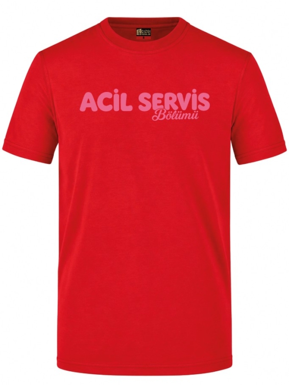 Emergency Service Cafe Printed Short Sleeve Red T-Shirt (100% Cotton Jersey Fabric)