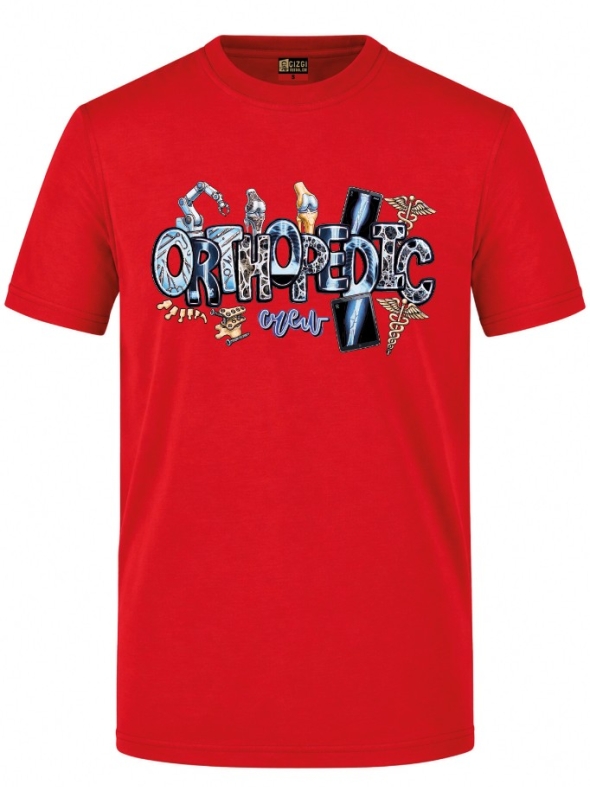 Orthopedic Baskılı Kısa Kol Kırmızı Tişört (%100 Pamuk Penye Kumaş)