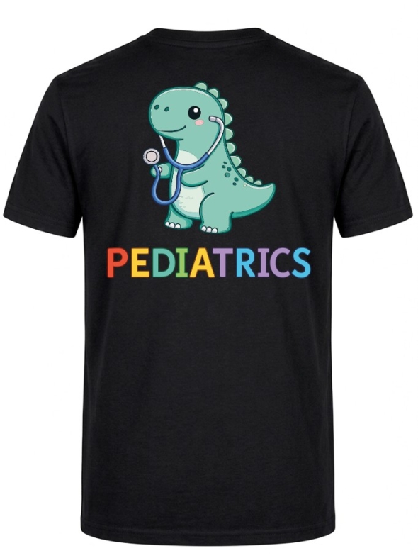 Pediatrics Dino Baskılı Kısa Kol Siyah Tişört (%100 Pamuk Penye Kumaş)