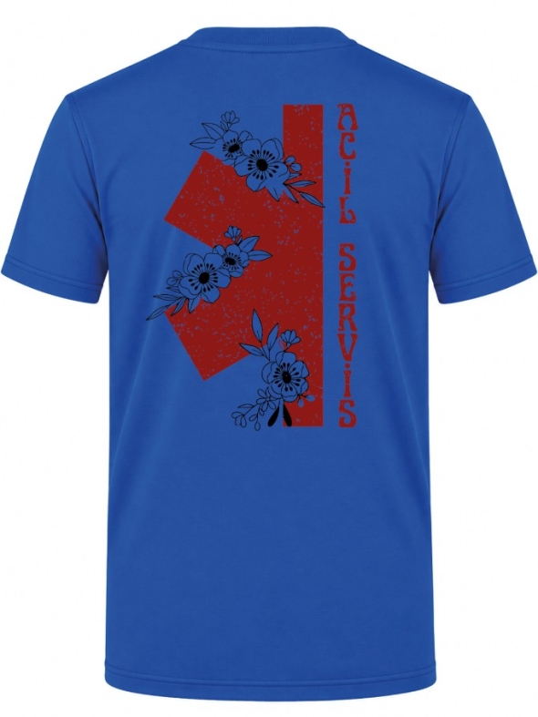 Vintage Emergency Service Printed Short Sleeve Saxon Blue T-Shirt (100% Cotton Jersey Fabric)