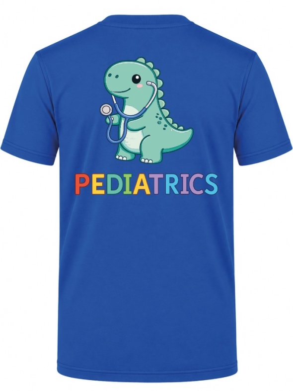 Pediatrics Dino Baskılı Kısa Kol Saks Mavisi Tişört (%100 Pamuk Penye Kumaş)