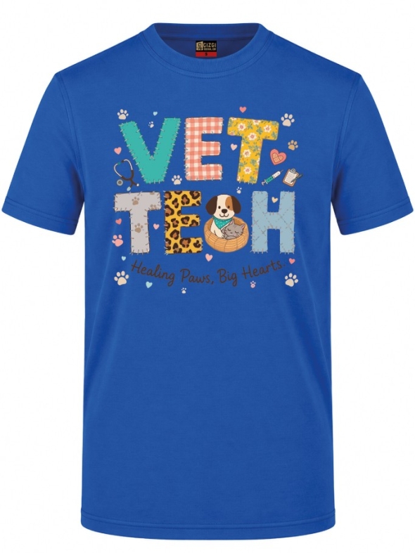 Veterinary Heart Printed Short Sleeve Saxon Blue T-Shirt (100% Cotton Jersey Fabric)