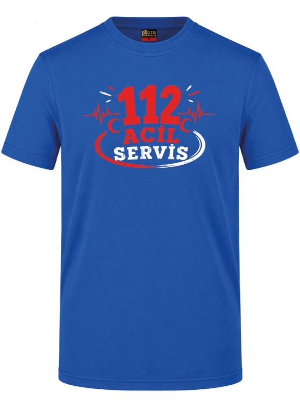 112 Emergency Heroes Printed Short Sleeve Saxon Blue T-Shirt (100% Cotton Jersey Fabric)
