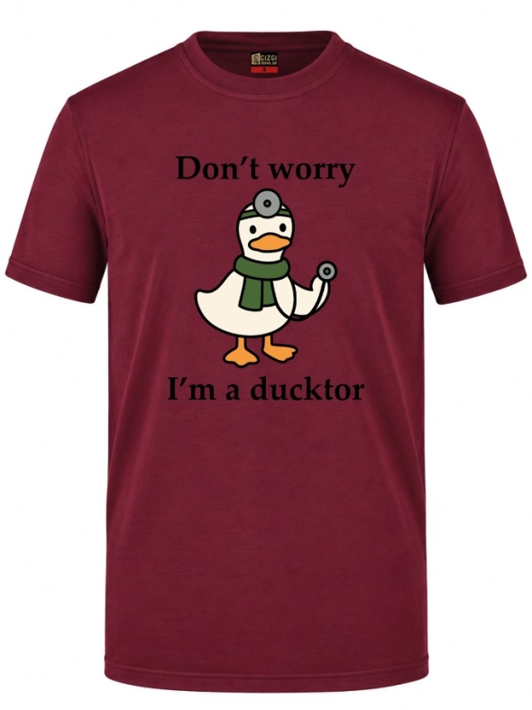 Футболка с коротким рукавом бордового цвета с принтом Ducktor (100% хлопковая трикотажная ткань)