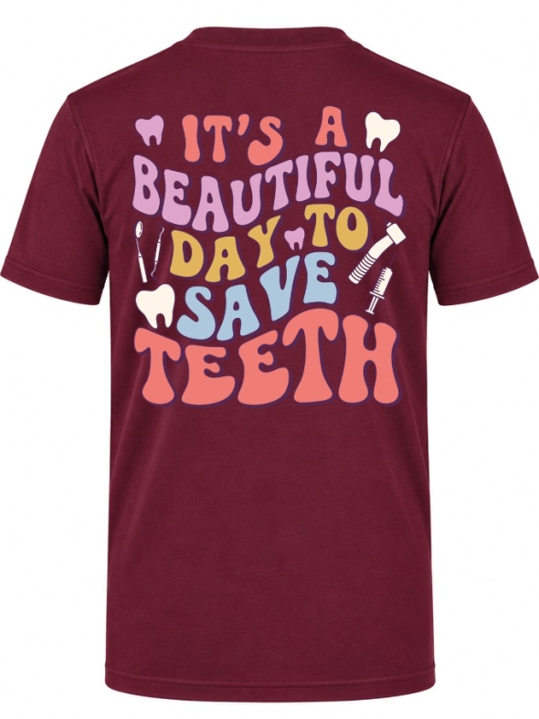 Save Teeth Baskılı Kısa Kol Bordo Tişört (%100 Pamuk Penye Kumaş)
