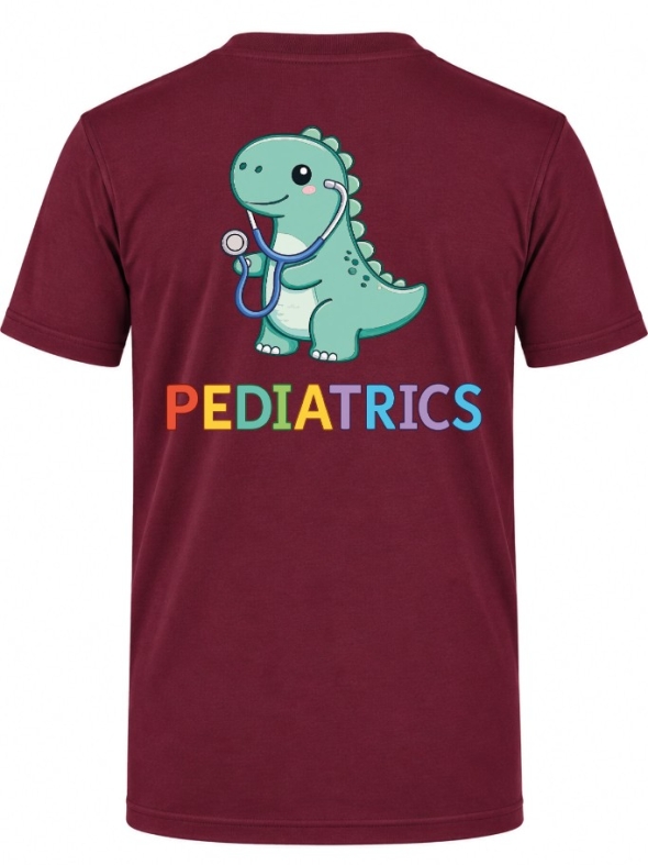 Pediatrics Dino Printed Short Sleeve Burgundy T-Shirt (100% Cotton Jersey Fabric)