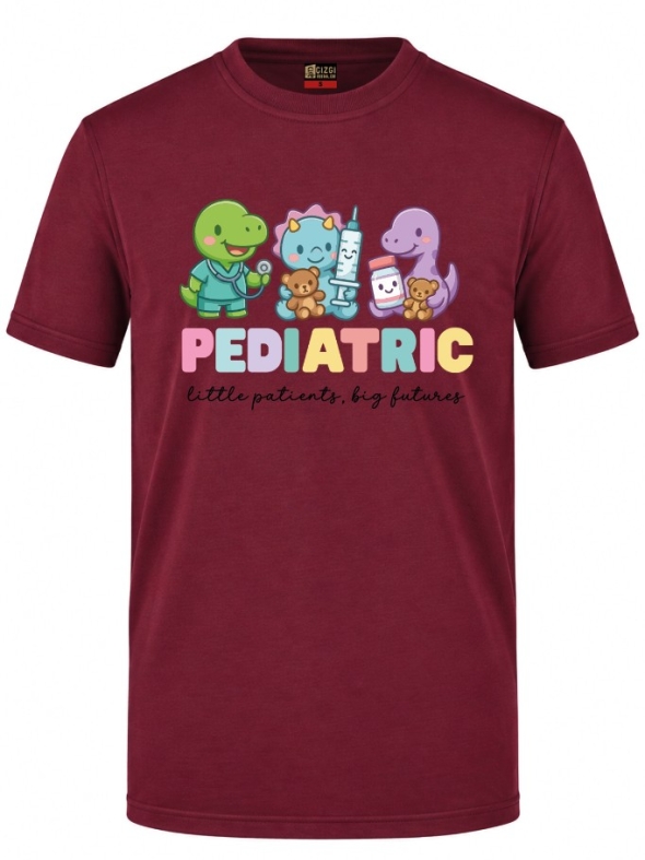 Cute Pediatrics Printed Short Sleeve Burgundy T-Shirt (100% Cotton Jersey Fabric)
