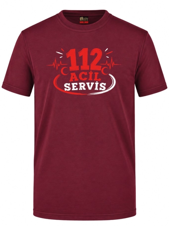 112 Emergency Heroes Printed Short Sleeve Burgundy T-Shirt (100% Cotton Jersey Fabric)
