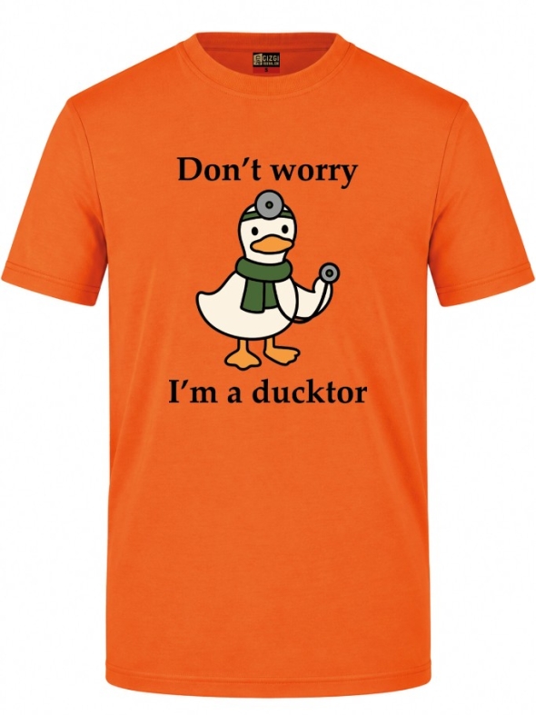 Футболка с коротким рукавом оранжевого цвета с принтом Ducktor (100% хлопковая трикотажная ткань)